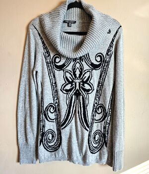 Linea Domani Sweater Limited Collection gray/black cowl neck sz M